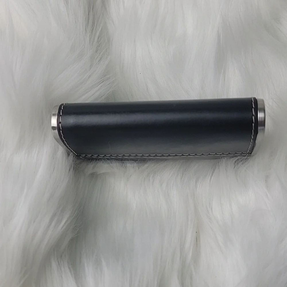 Black Faux Leather Contrast White Stitching Stainless Steel 3.5 oz. Pocket Flask